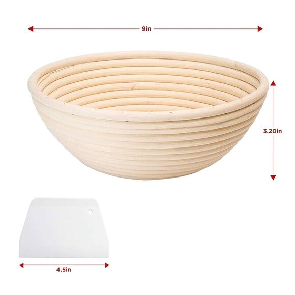 2 Pack 9 Inch Round Bread Proofing Baskets Metal & Plastic Scraper Banneton s29 - Picture 2 of 8